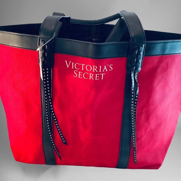 Victoria's Secret Red Canvas Tote Braided Large - Picture 10 of 10